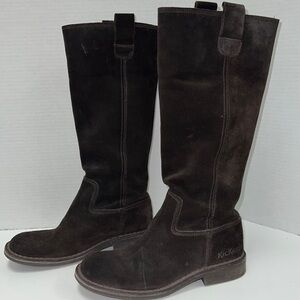 Kickers Tall Brown Suede Pull On Boots Size 6.5